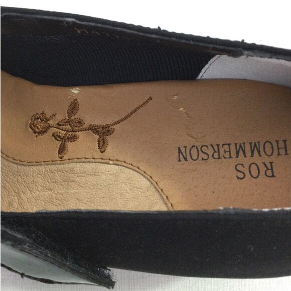 Ros Hommerson Round Toe Mary Jane Hook and Loop Black Fabric Kitten Wedge 7M - Picture 9 of 13